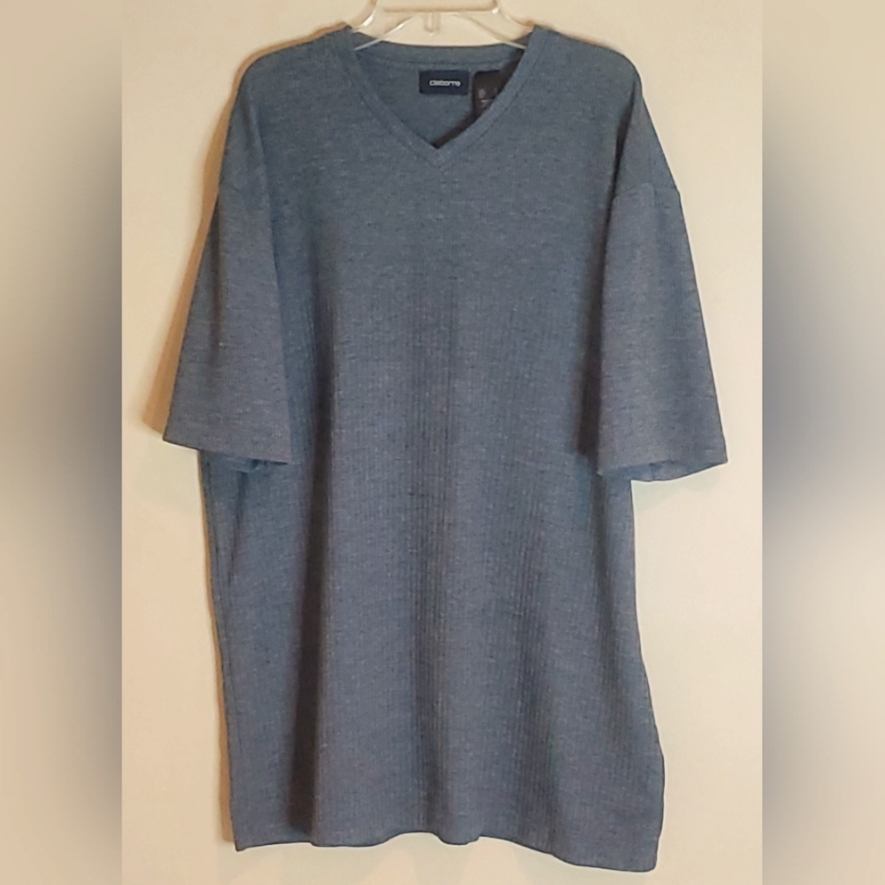 Ribbed Men's Short Sleeve Shirt Size XL Claiborne Top Gray V-neck Pullover